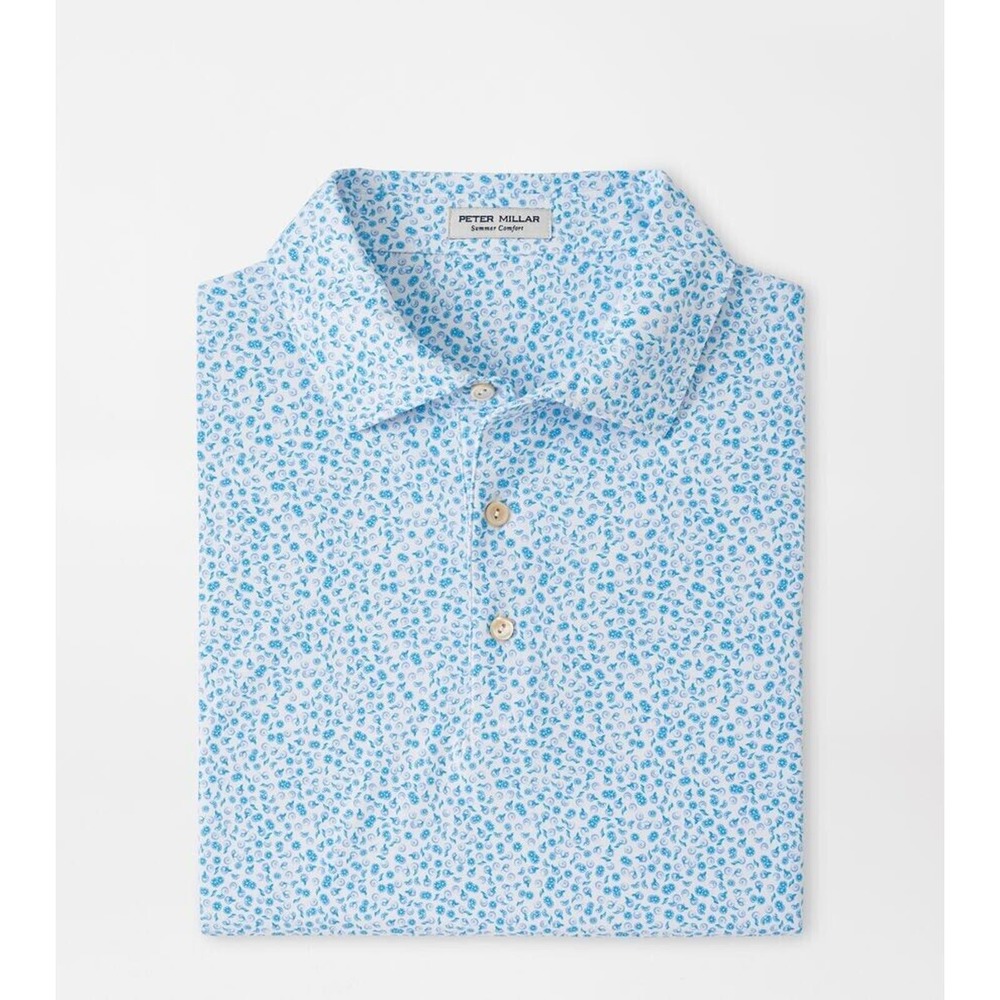 Peter Millar Golf Shirt Polo CS Summer Comfort Cara Cara Print XL Blue White NWT